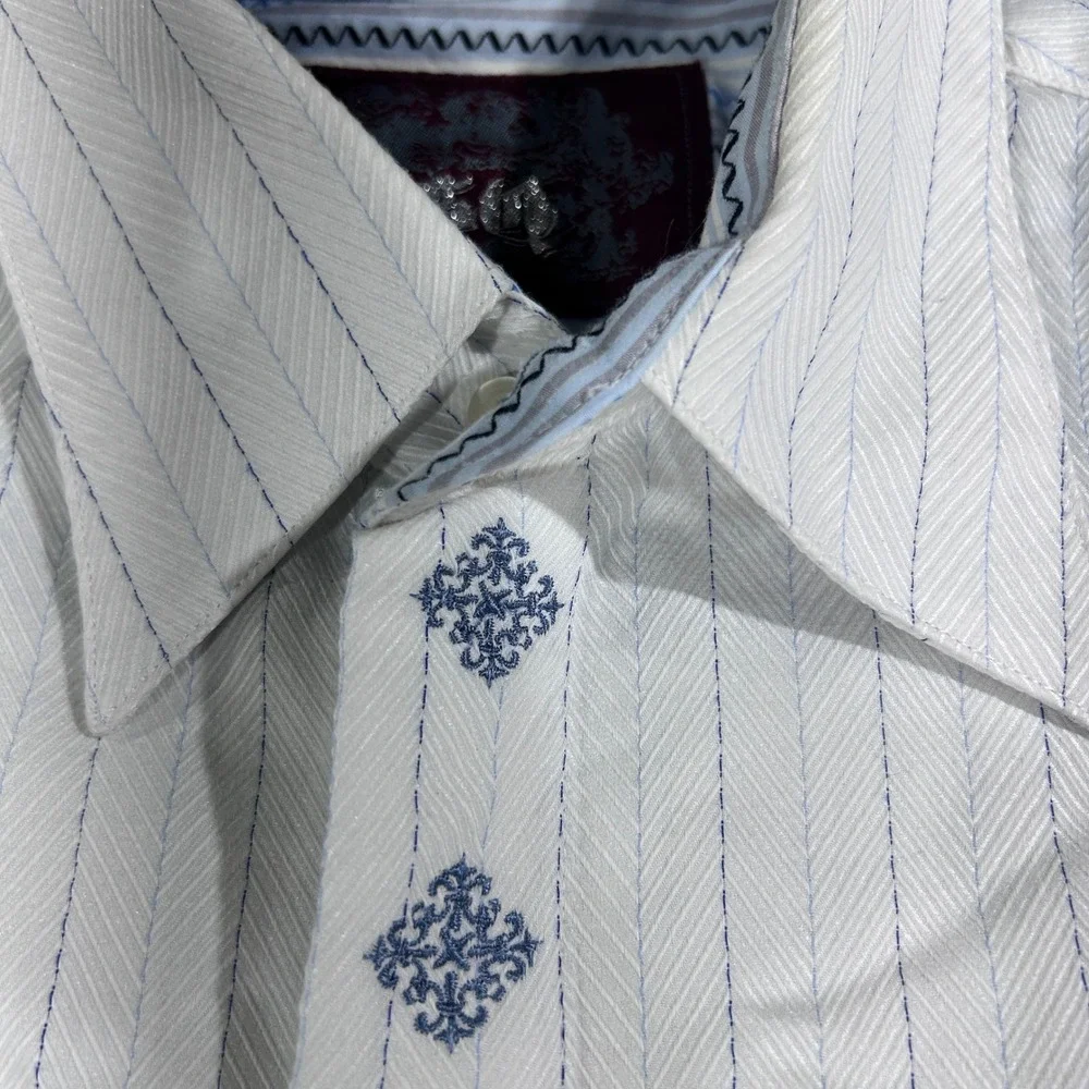Ecko Unltd Button Down Shirt Mens XL‎ White Good Embroidered Pinstripe Y2K